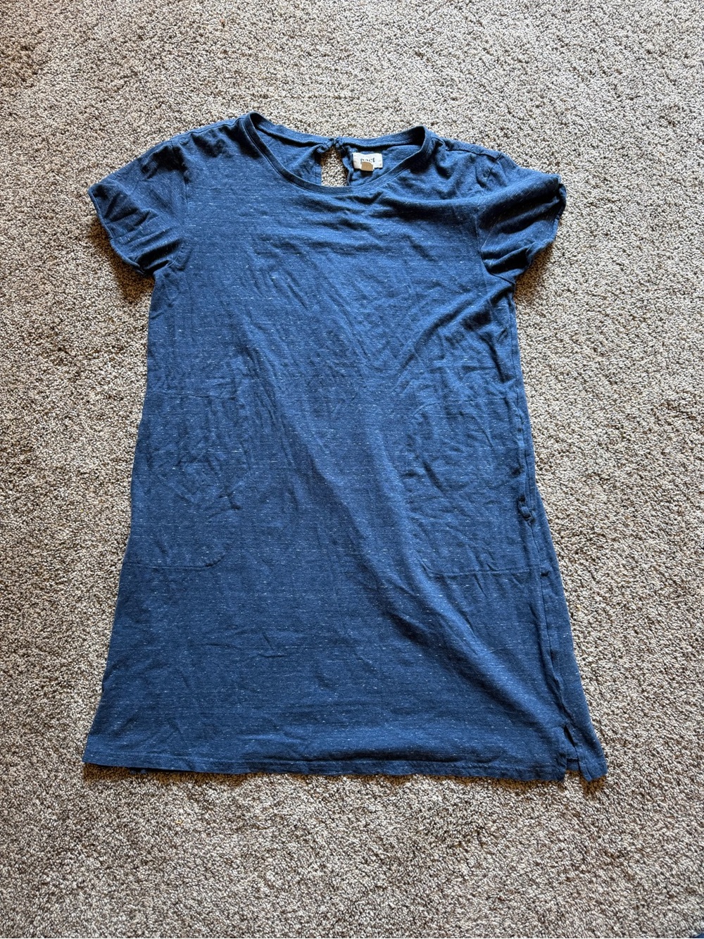 Pact Organic Cotton Tee Dress Heathered Blue Pockets Keyhole Large Sustainable